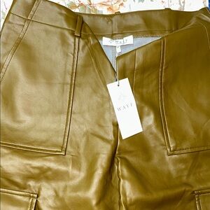 WAYF olive green leather pants